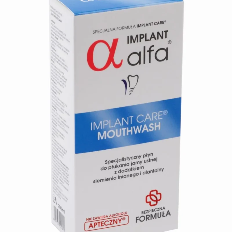 Alfa Implant Care 200 ml – płyn do płukania jamy ustnej dla osób po zabiegu usunięcia zęba lub implantacji