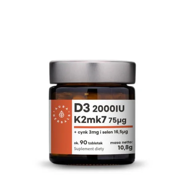 Aura Herbals Witamina D3 2000 IU + K2 + Cynk + Selen – tabletki ok. 90 szt.