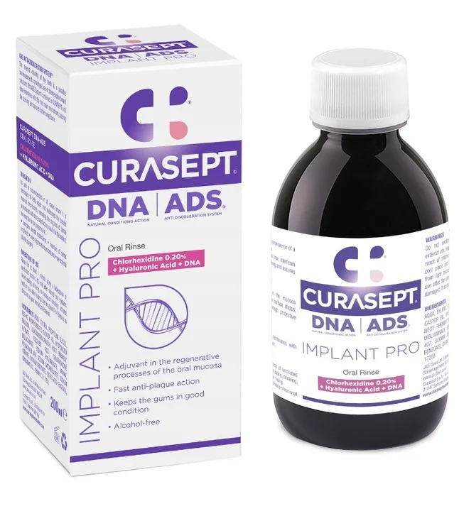 CURASEPT ADS Implant - Bezalkoholowy płyn z chlorheksydyną 0,2% i kwasem hialuronowym 200ml