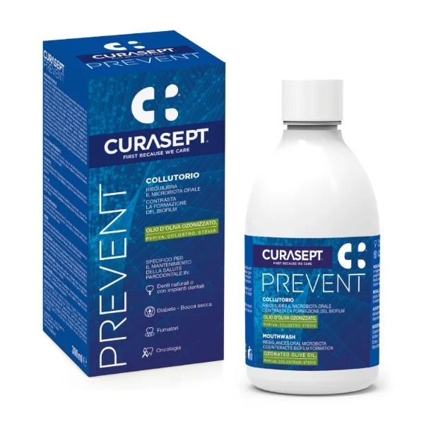 Curasept Prevent - płyn do płukania jamy ustnej przeciwko chorobom dziąseł z colostrum 300ml