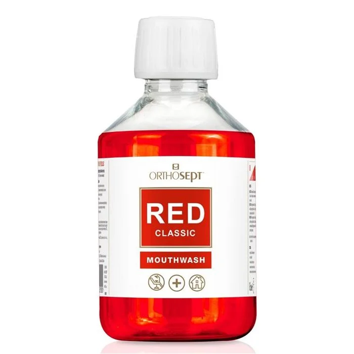 Orthosept Red Classic 200 ml – leczniczy płyn do płukania jamy ustnej z chlorheksydyną