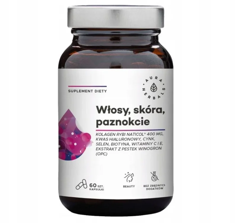 Aura Herbals Kolagen Rybi NatiCol® 800 mg – Włosy, skóra, paznokcie kapsułki 60 szt.