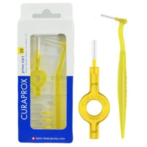 Szczoteczki międzyzębowe Curaprox Prime Start CPS09 żółte 5 szt. + dwa uchwyty UHS470 i UHS409